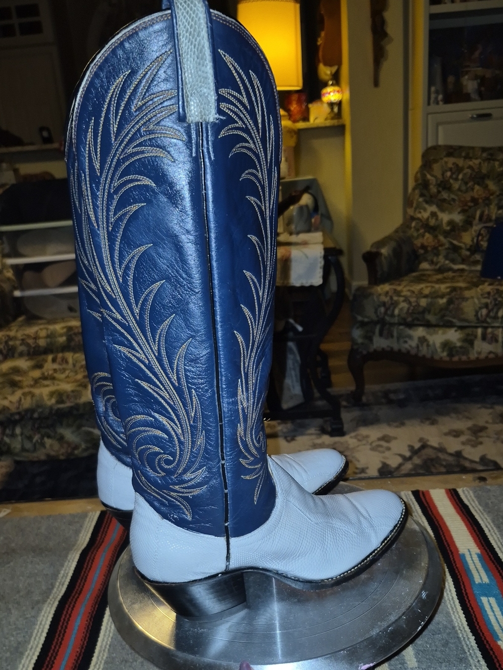 Dan Post Womens Antelope Sz 7 Boots Navy&Dove gray. 17" Tall Made In El Paso - Picture 5 of 16
